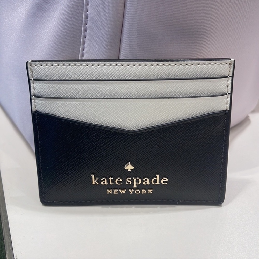 Kate Spade Small Slim Card Holder Saff Black White Wallet
